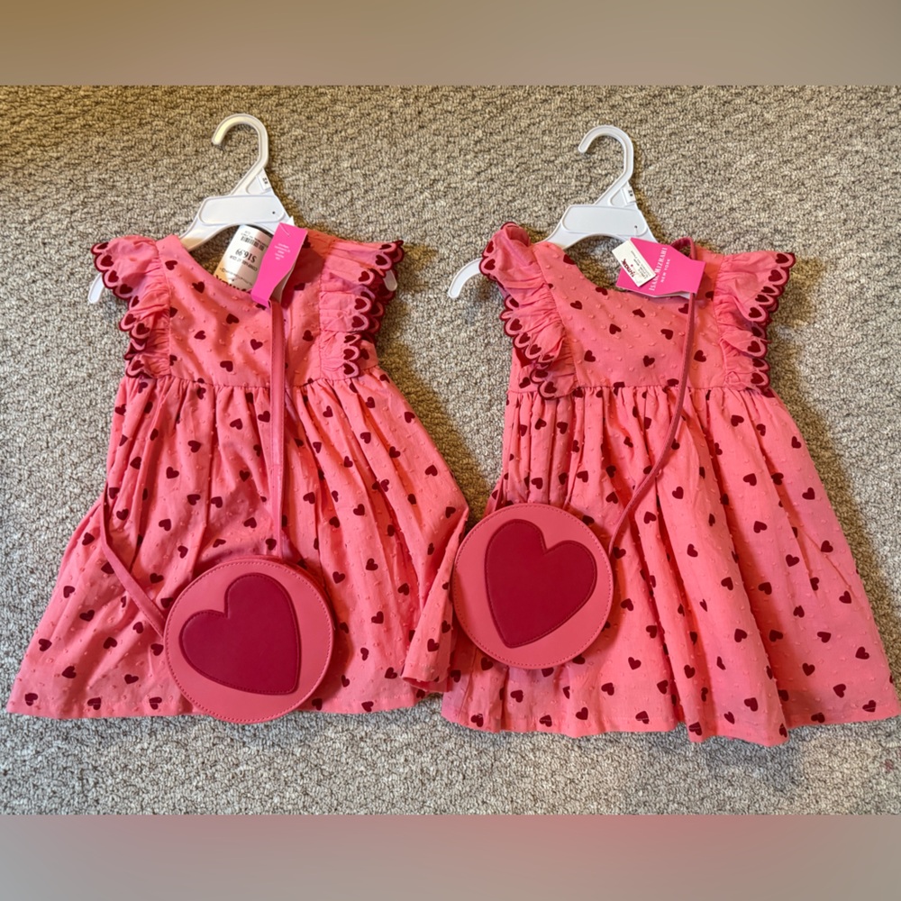 Toddler TWIN SET Pink Heart Print Dress with Heart Purse